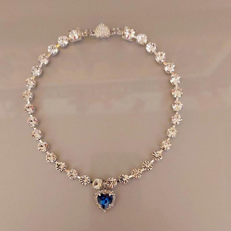 Royal Jewel Collection Pet Collar Blue Diamond Heart Necklace Magnetic Breakaway Safe with Crystal Diamonds for Small Dogs Cats