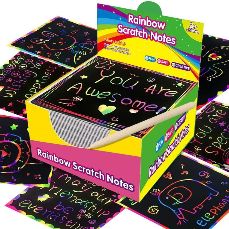Rainbow Paper（8.5Cm*8.5Cm） Colorful Reflectivepaper Mini Notes Artistic Drawing Set with Black Coating Reveals Colorful Pattern