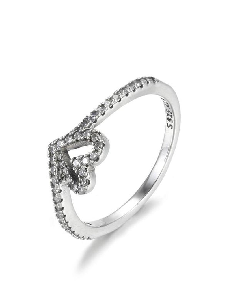 S925 Sterling Silver Heart Shaped Artificial Zircon Decor Ring, Fashion Accessories for Women & Girls, Trendy All-Match & Exquisite Jewelry for Birthday Gift