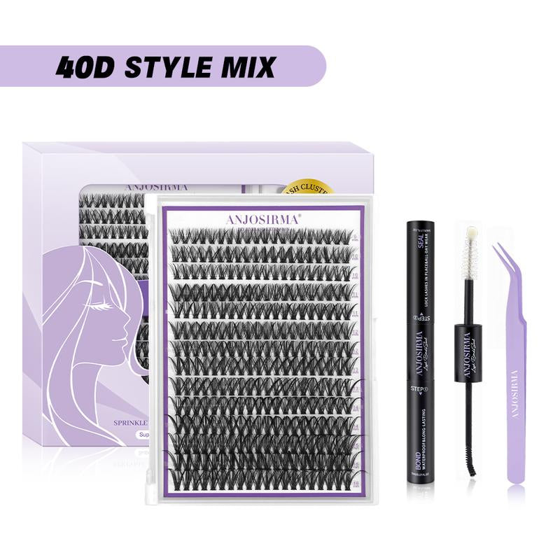 ANJOSIRMA Lash Extension Kit DIY 280Pcs Lash Clusters Eyelash Extension Kit, 9-16Mm 30D 40D Individual Lashes Kit with Lash Bond and Seal, Lash Tweezers