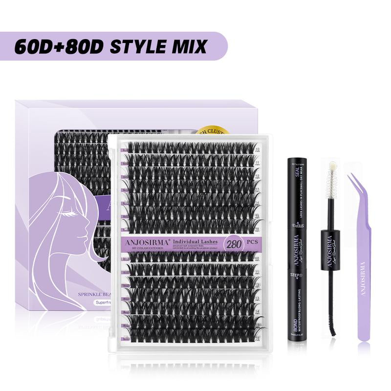 ANJOSIRMA Lash Extension Kit DIY 280Pcs Lash Clusters Eyelash Extension Kit, 9-16Mm 30D 40D Individual Lashes Kit with Lash Bond and Seal, Lash Tweezers
