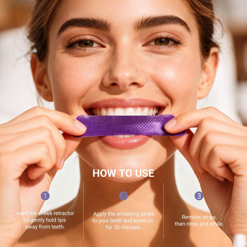 CEELIKE Purple Teeth Whitening Strips with Free Cheek Retractor - 7/21 Whitening Sessions -Nano-Hydroxyapatite Safe for Enamel - Non Sensitive Teeth Whitening - Peroxide-Free