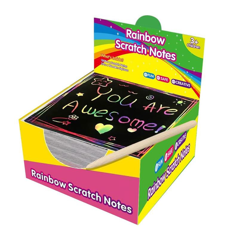 Rainbow Paper（8.5Cm*8.5Cm） Colorful Reflectivepaper Mini Notes Artistic Drawing Set with Black Coating Reveals Colorful Pattern