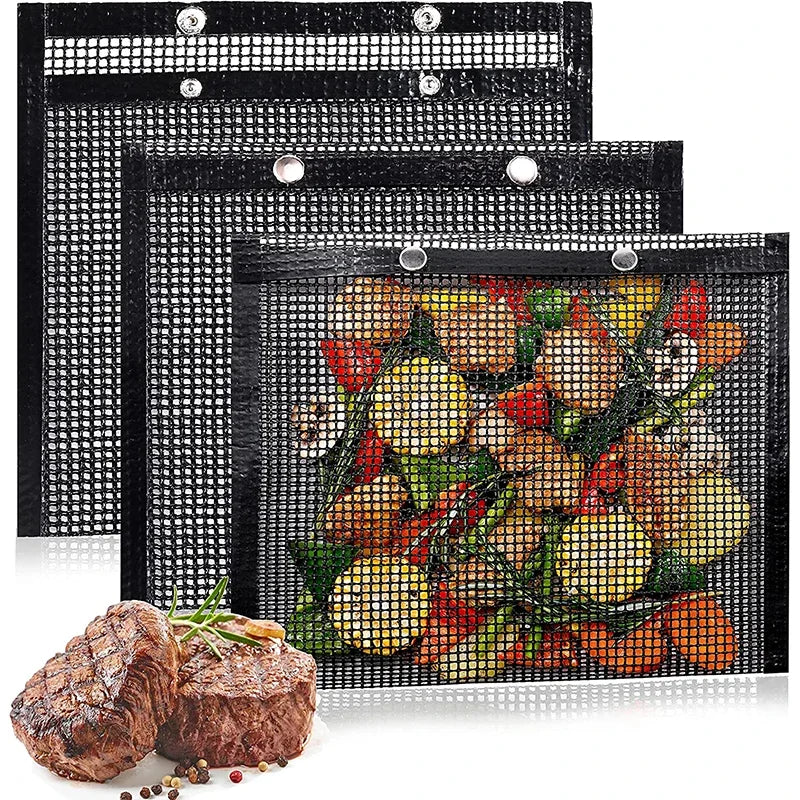 Mesh Grill Bags Reusable Non-Stick BBQ Barbecue Bags for Charcoal Gas Smokers BBQ Veggie Grill Bags