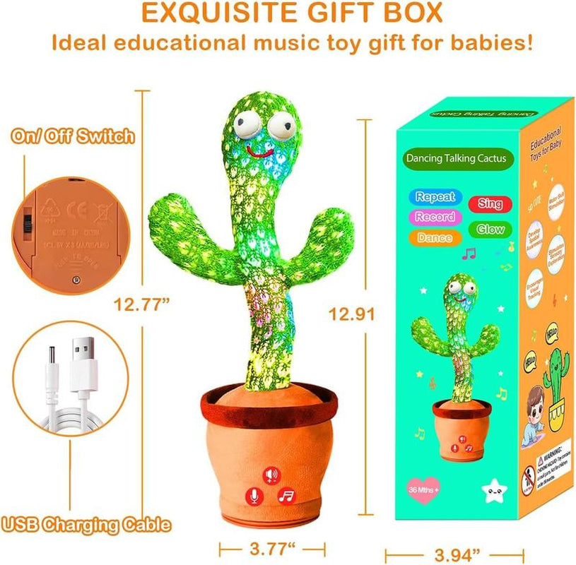 Dancing Talking Cactus Toy for Baby Toddler Colorful Glowing Repeating What You Say Singing Talking Toy 120 Pcs Songs for Baby Dancing Cactus Mimicking Toys with Free Charging Cable Gift Box