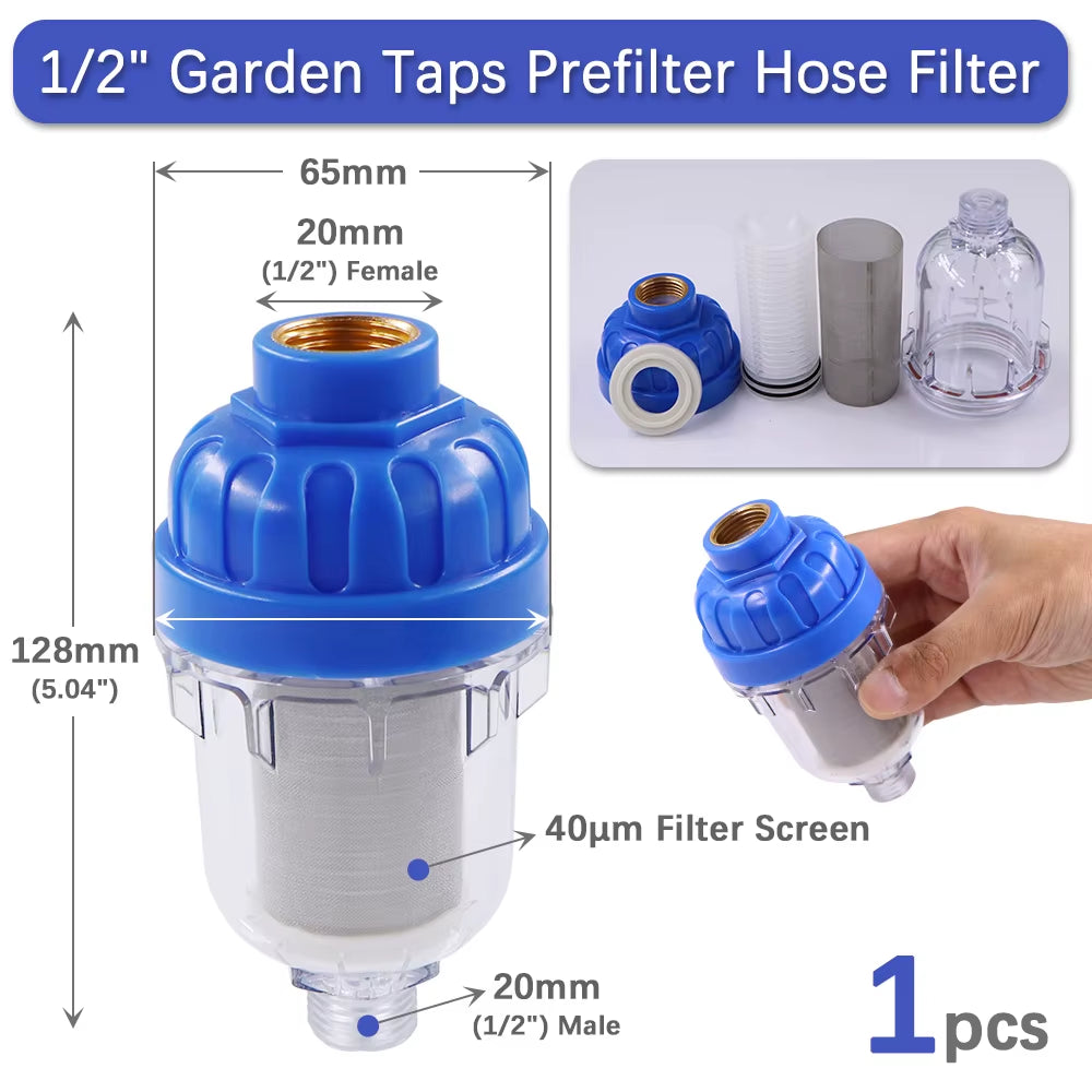 1Pc 1/2" 40Μm Prefilter Garden Tap Faucet Filter with 316 Stainless Steel Screen Strainer Impurities for Kitchen Bathroom Courty