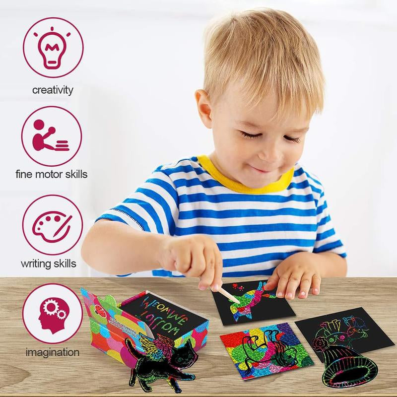 Rainbow Paper（8.5Cm*8.5Cm） Colorful Reflectivepaper Mini Notes Artistic Drawing Set with Black Coating Reveals Colorful Pattern