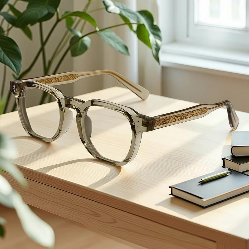 Retro Ful Frame Eyeglasses Fashion Anti-Blue Light for Women & Men Ideal for Work Daily Use with Stylish Design & Elegant Gold Accents Plastic Material