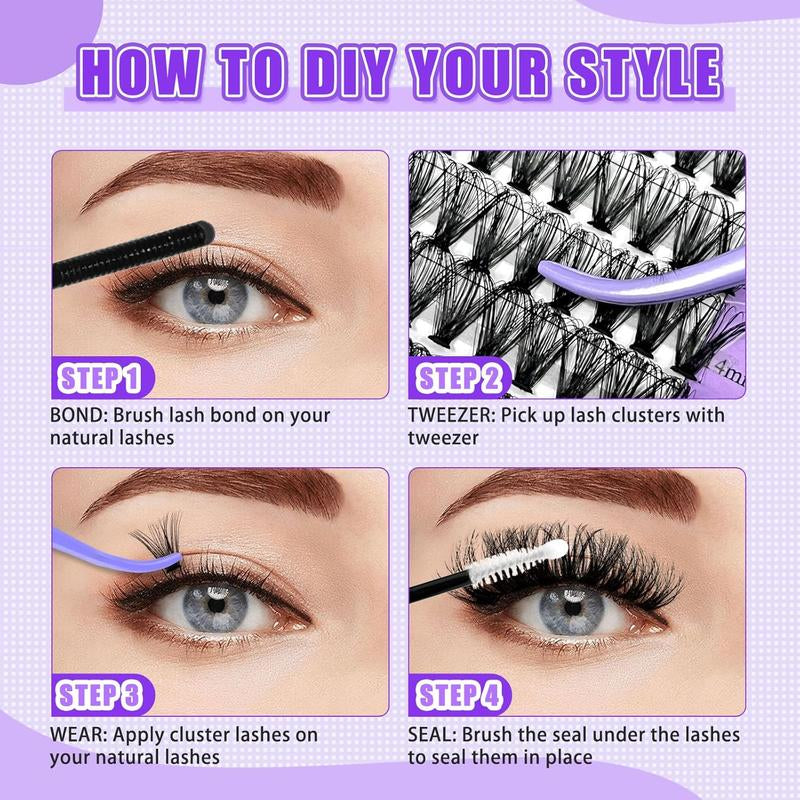 ANJOSIRMA Lash Extension Kit DIY 280Pcs Lash Clusters Eyelash Extension Kit, 9-16Mm 30D 40D Individual Lashes Kit with Lash Bond and Seal, Lash Tweezers