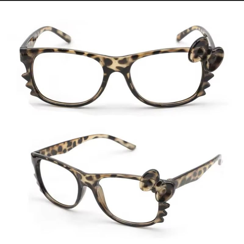 Y2K Hello Kitty Leopard Print Kawaii Eyeglass Frame, Trendy Cartoon Decorative Accessories without Lenses for Women, Retro Cute Fashion Eyewear Party Glass Cat Eye Fashion Fit Decoration