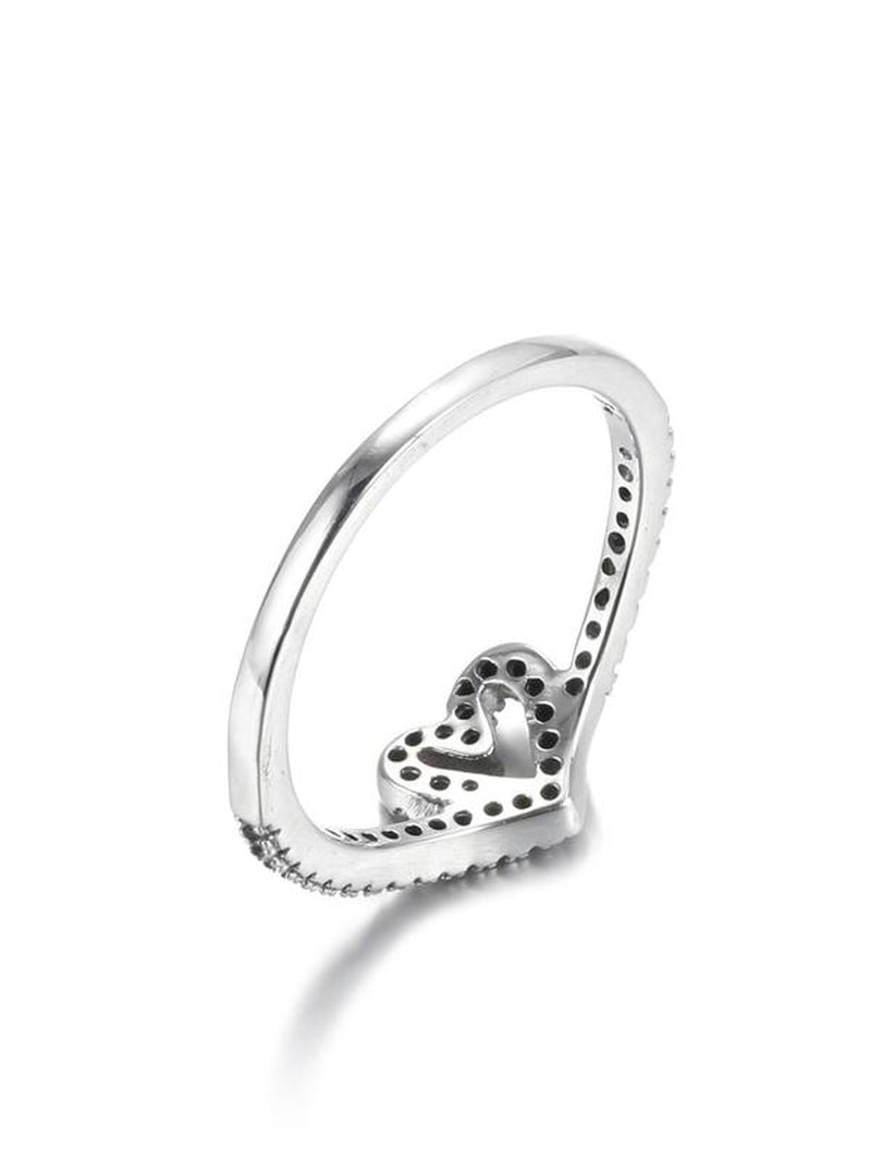 S925 Sterling Silver Heart Shaped Artificial Zircon Decor Ring, Fashion Accessories for Women & Girls, Trendy All-Match & Exquisite Jewelry for Birthday Gift