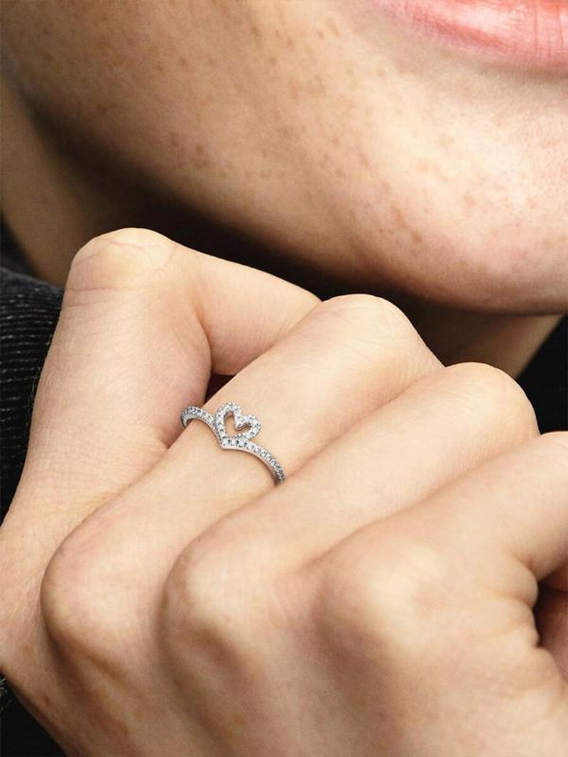 S925 Sterling Silver Heart Shaped Artificial Zircon Decor Ring, Fashion Accessories for Women & Girls, Trendy All-Match & Exquisite Jewelry for Birthday Gift