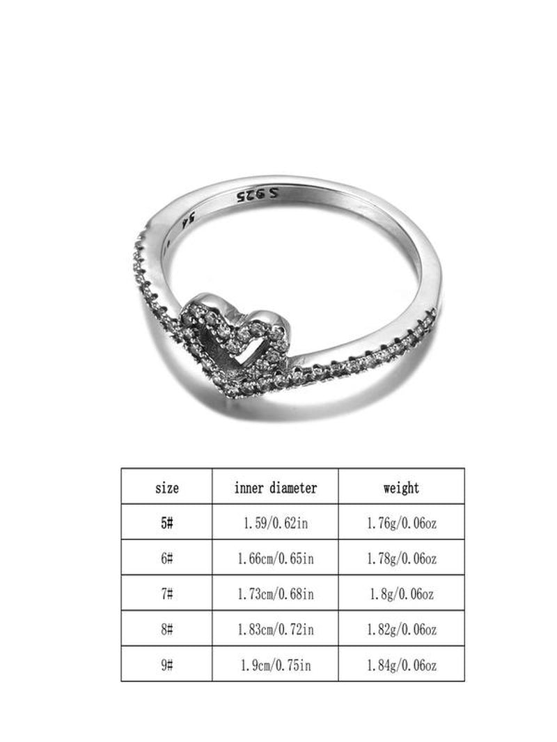 S925 Sterling Silver Heart Shaped Artificial Zircon Decor Ring, Fashion Accessories for Women & Girls, Trendy All-Match & Exquisite Jewelry for Birthday Gift