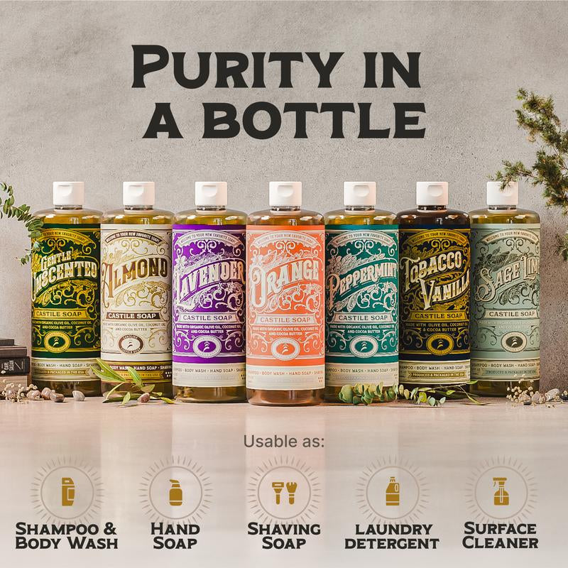 Carolina Liquid Castile Soap | Unscented | EWG Verified | Oregon Tilth Certified Organic | Shampoo Body Wash & Hand Soap