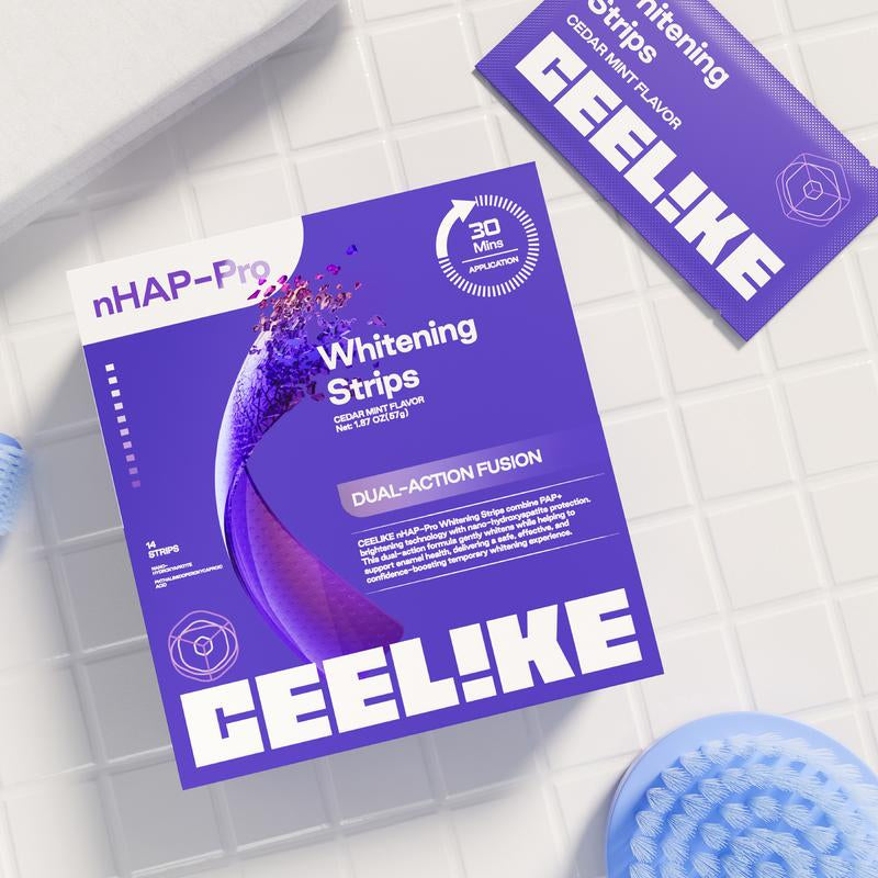 CEELIKE Purple Teeth Whitening Strips with Free Cheek Retractor - 7/21 Whitening Sessions -Nano-Hydroxyapatite Safe for Enamel - Non Sensitive Teeth Whitening - Peroxide-Free