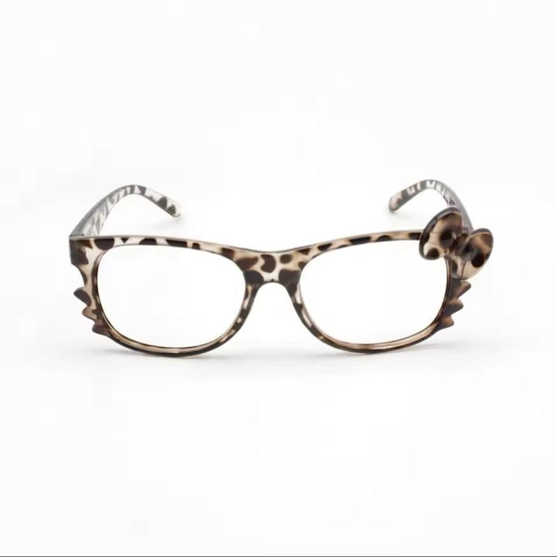 Y2K Hello Kitty Leopard Print Kawaii Eyeglass Frame, Trendy Cartoon Decorative Accessories without Lenses for Women, Retro Cute Fashion Eyewear Party Glass Cat Eye Fashion Fit Decoration