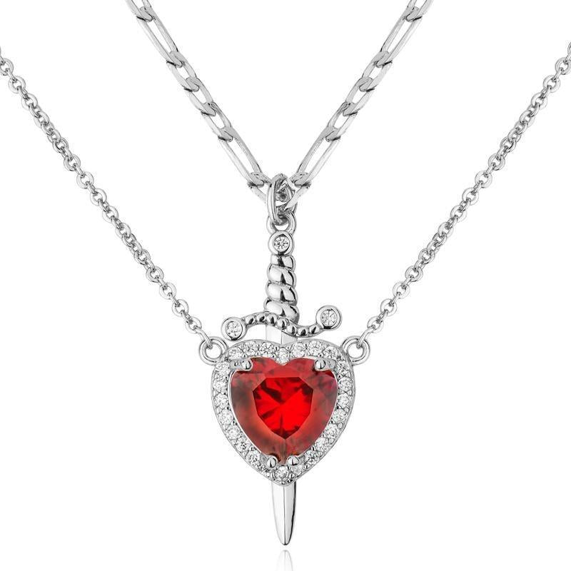 Romantic Sword Pierced Heart Necklace - Gold Chain Trendy Jewelry with Red Crystal Pendant, Perfect Valentine'S Day Gift for Best Friend or Lover