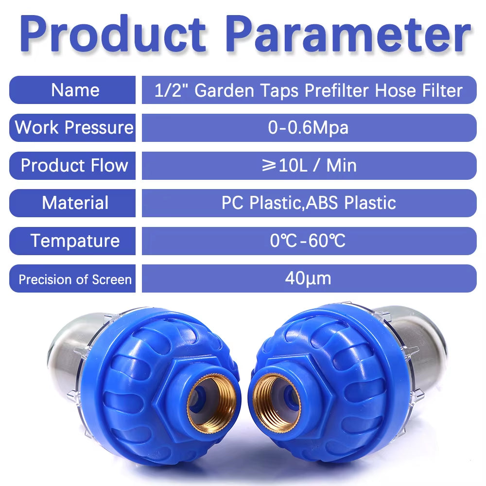 1Pc 1/2" 40Μm Prefilter Garden Tap Faucet Filter with 316 Stainless Steel Screen Strainer Impurities for Kitchen Bathroom Courty