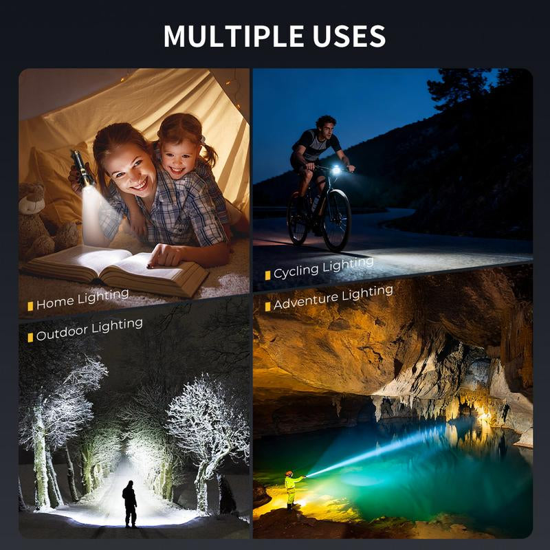 Black Panda-Detachable Window Breaker Tactical Flashlight, 1500 Lumens Rechargeable Outdoor Survival Flashlight, with a Battery Life of 4-7 Hours.