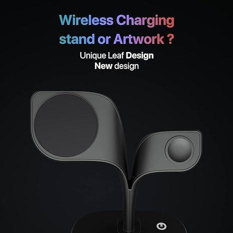 Wireless Charger, 3-In-1 Wireless Charging Stand, 5ND GEN, 45% Faster for Apple Watch, Iphone 16, Iphone 15, Iphone 14 Series, Airpods - Magsafe Charging Station for Multiple Devices - Black