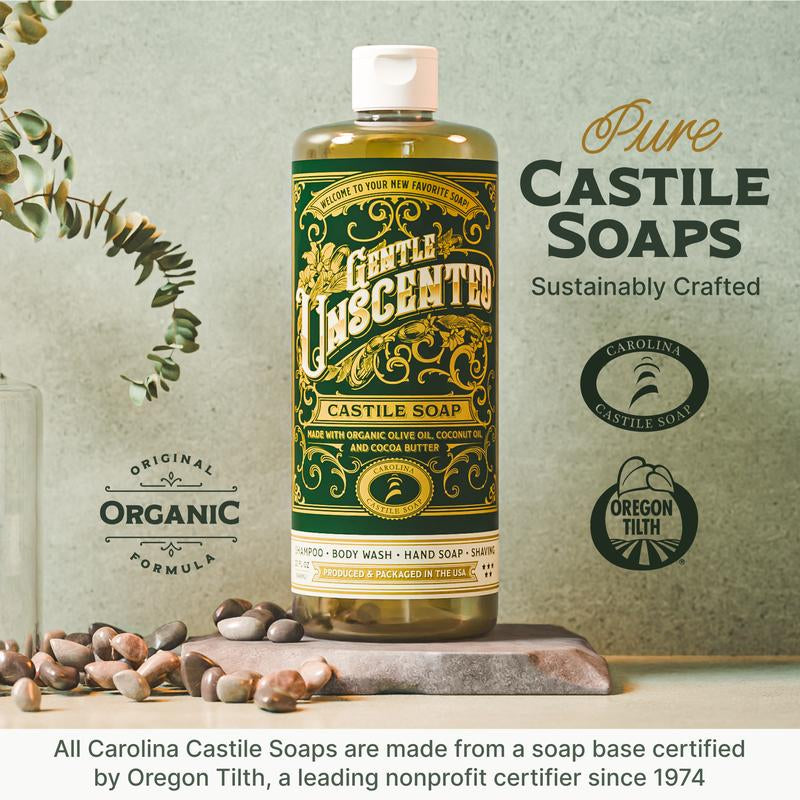 Carolina Liquid Castile Soap | Unscented | EWG Verified | Oregon Tilth Certified Organic | Shampoo Body Wash & Hand Soap