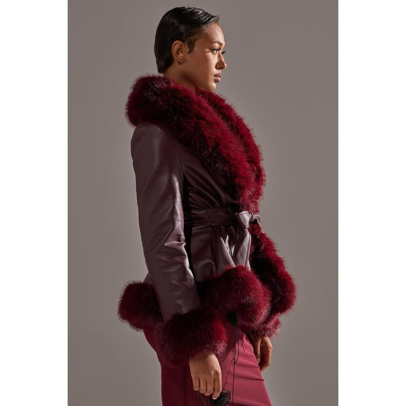 KENZY FUR TRIM MOTO in BURGUNDY