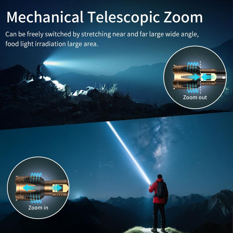 Black Panda-Detachable Window Breaker Tactical Flashlight, 1500 Lumens Rechargeable Outdoor Survival Flashlight, with a Battery Life of 4-7 Hours.