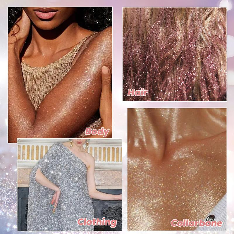 Body Glitter Spray【Long Lasting】【Skin Friendly】【Quick-Drying】 Glitter Spray for Hair/Body, 60Ml