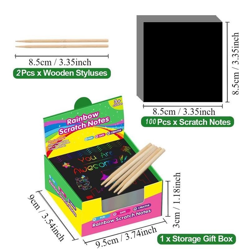 Rainbow Paper（8.5Cm*8.5Cm） Colorful Reflectivepaper Mini Notes Artistic Drawing Set with Black Coating Reveals Colorful Pattern