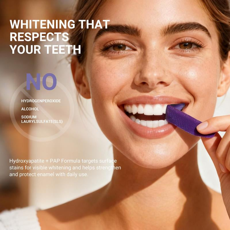 CEELIKE Purple Teeth Whitening Strips with Free Cheek Retractor - 7/21 Whitening Sessions -Nano-Hydroxyapatite Safe for Enamel - Non Sensitive Teeth Whitening - Peroxide-Free