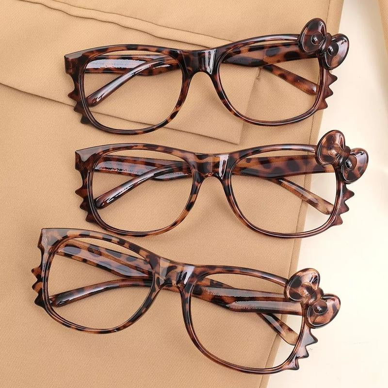 Y2K Hello Kitty Leopard Print Kawaii Eyeglass Frame, Trendy Cartoon Decorative Accessories without Lenses for Women, Retro Cute Fashion Eyewear Party Glass Cat Eye Fashion Fit Decoration