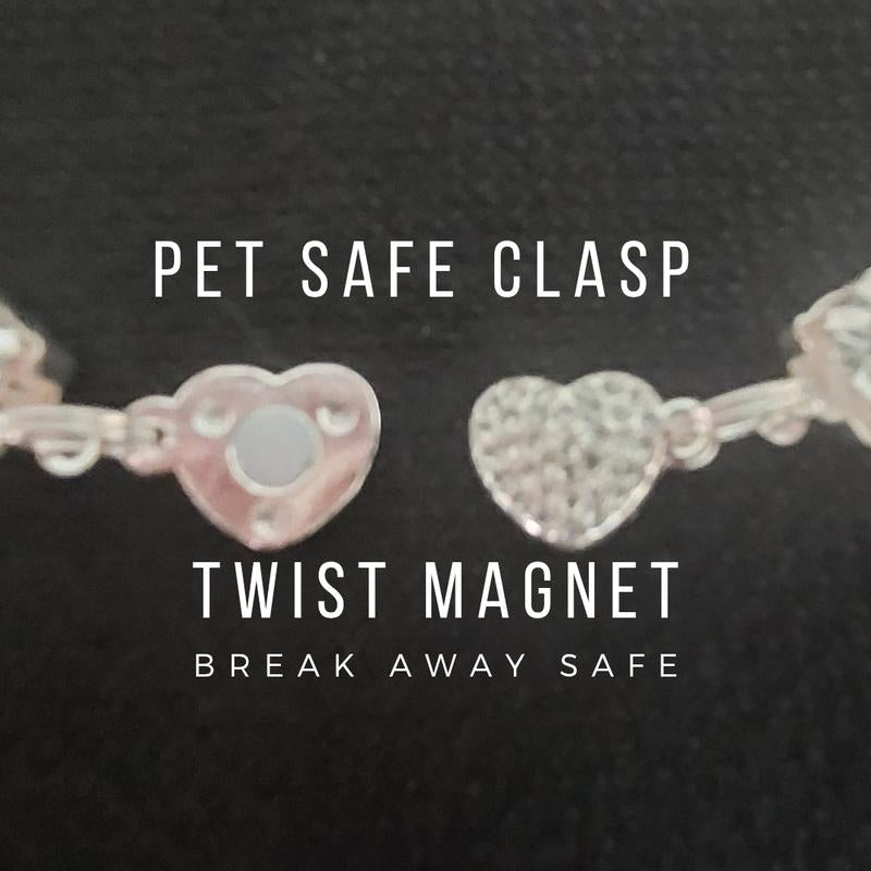 Royal Jewel Collection Pet Collar Blue Diamond Heart Necklace Magnetic Breakaway Safe with Crystal Diamonds for Small Dogs Cats