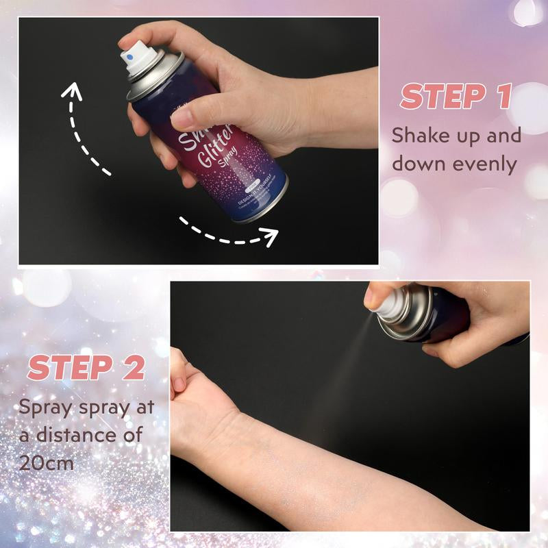 Body Glitter Spray【Long Lasting】【Skin Friendly】【Quick-Drying】 Glitter Spray for Hair/Body, 60Ml