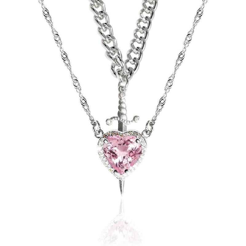 Romantic Sword Pierced Heart Necklace - Gold Chain Trendy Jewelry with Red Crystal Pendant, Perfect Valentine'S Day Gift for Best Friend or Lover