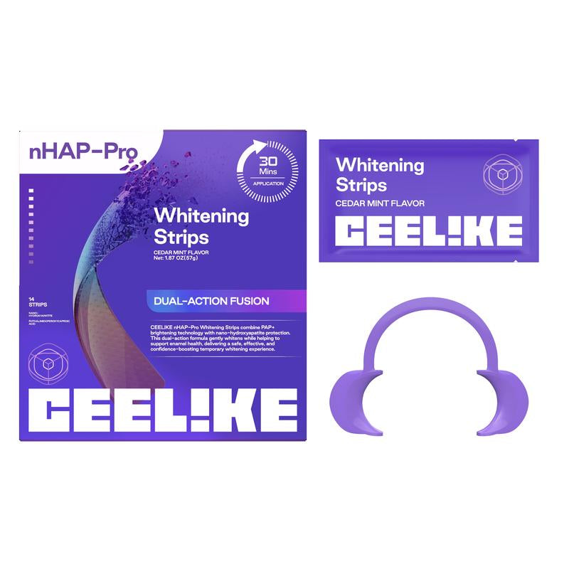 CEELIKE Purple Teeth Whitening Strips with Free Cheek Retractor - 7/21 Whitening Sessions -Nano-Hydroxyapatite Safe for Enamel - Non Sensitive Teeth Whitening - Peroxide-Free