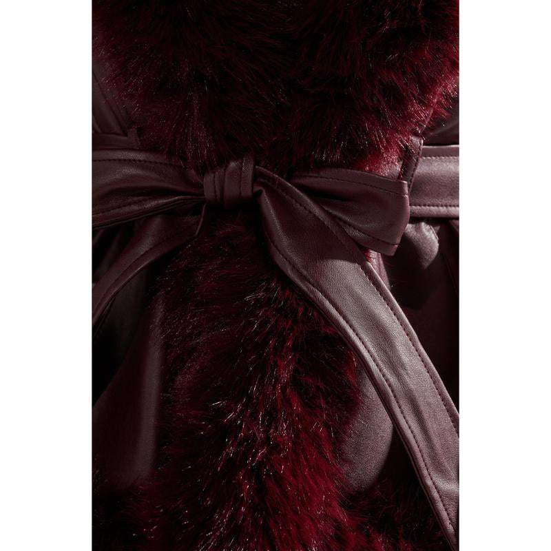 KENZY FUR TRIM MOTO in BURGUNDY