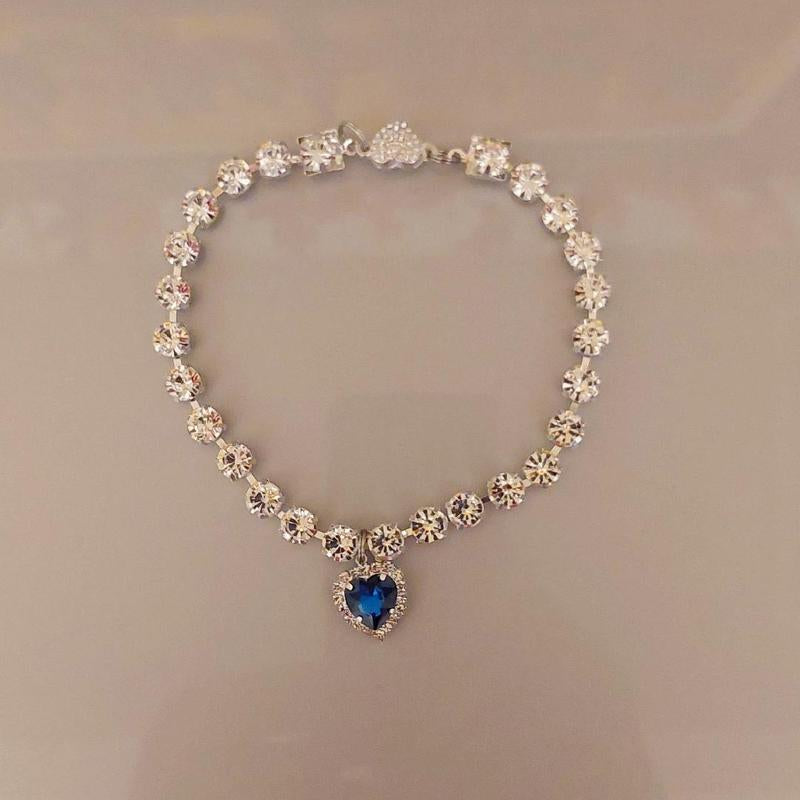 Royal Jewel Collection Pet Collar Blue Diamond Heart Necklace Magnetic Breakaway Safe with Crystal Diamonds for Small Dogs Cats