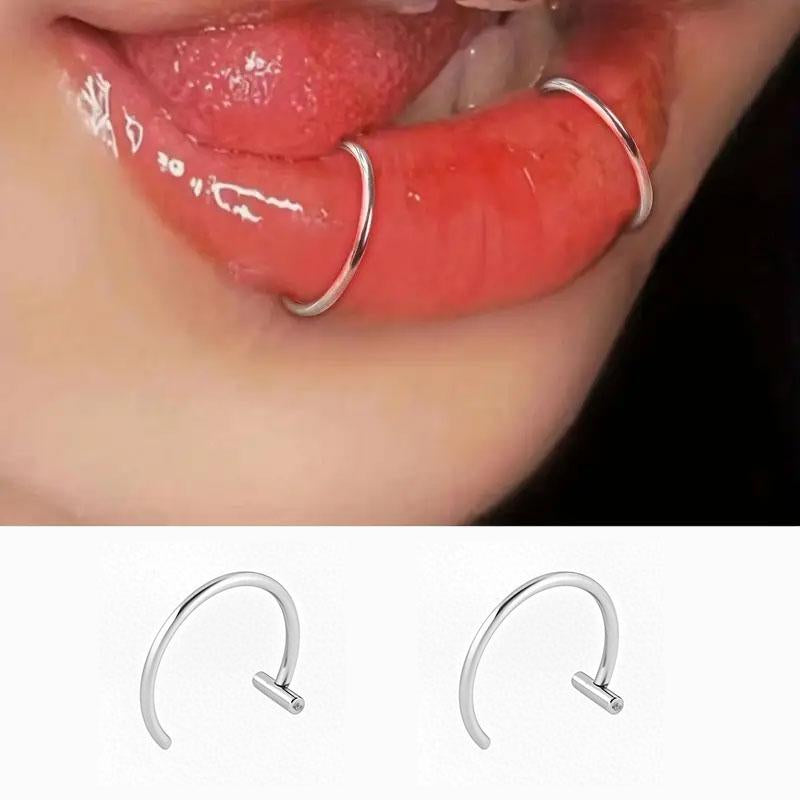 4Pcs Valentine'S Day Fashion Gift, Elegant Hypoallergenic Alloy Lip Ring, Sexy/Simple Style, Ring Style Fake Pierced Body Jewelry, Very Suitable for Daily Wear and Parties
