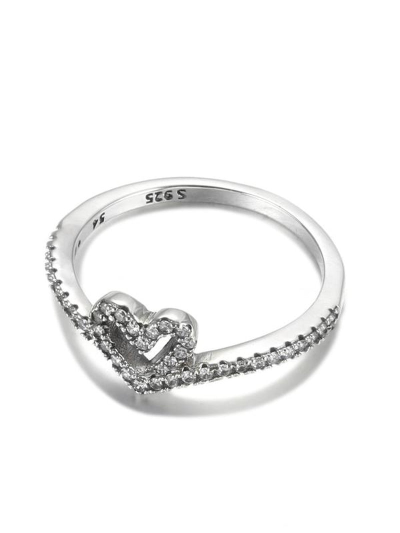 S925 Sterling Silver Heart Shaped Artificial Zircon Decor Ring, Fashion Accessories for Women & Girls, Trendy All-Match & Exquisite Jewelry for Birthday Gift