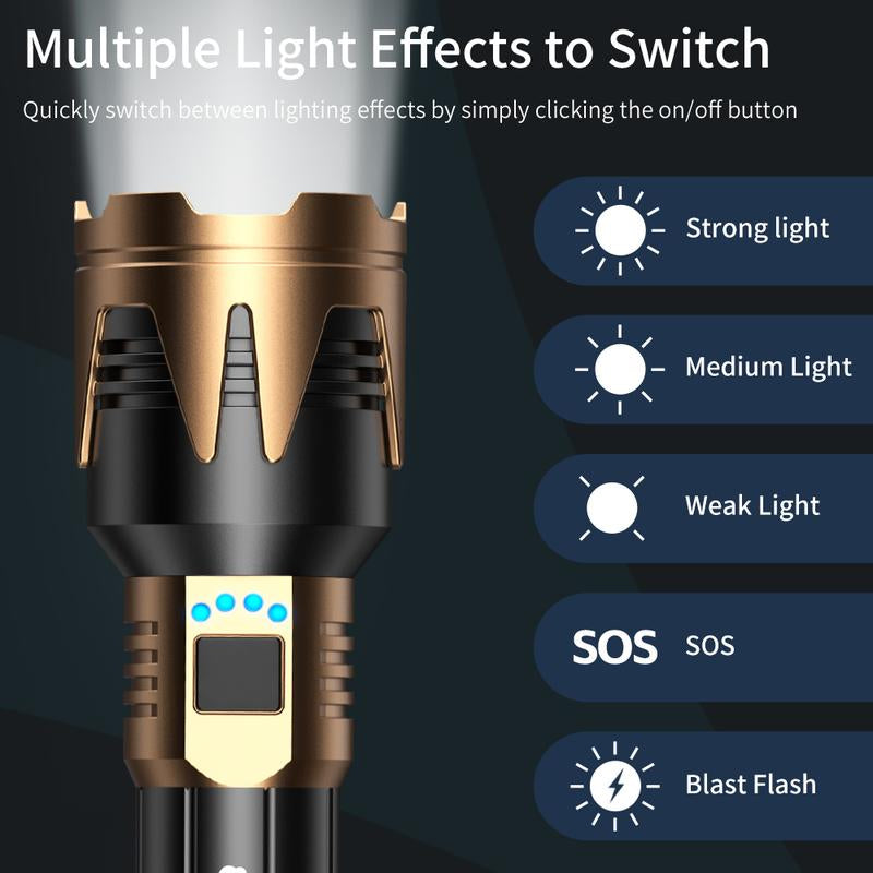 Black Panda-Detachable Window Breaker Tactical Flashlight, 1500 Lumens Rechargeable Outdoor Survival Flashlight, with a Battery Life of 4-7 Hours.