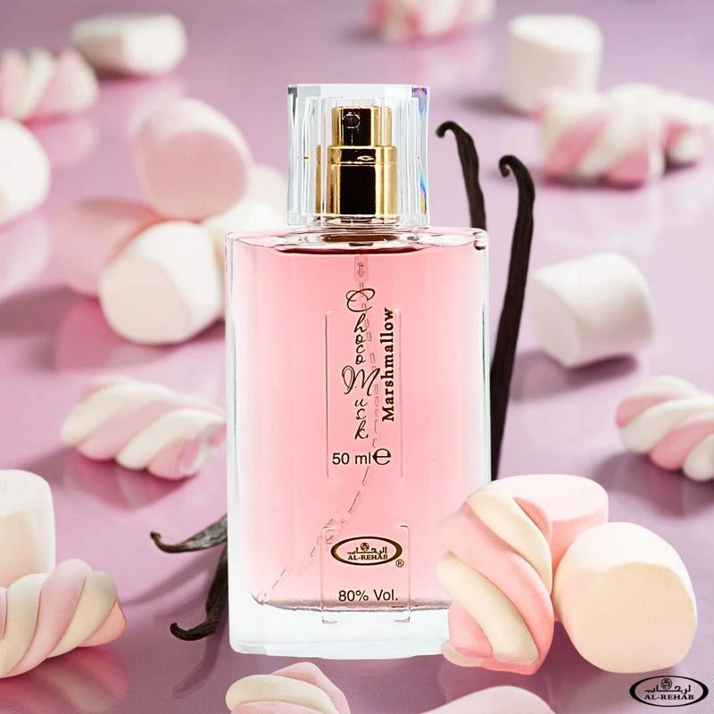 Choco Musk Marshmallow Eau De Parfum Spray 50ML (1.65 OZ) by Al Rehab | Strawberry Stuffed Marshmallows, Dusted with Cocoa Kisses