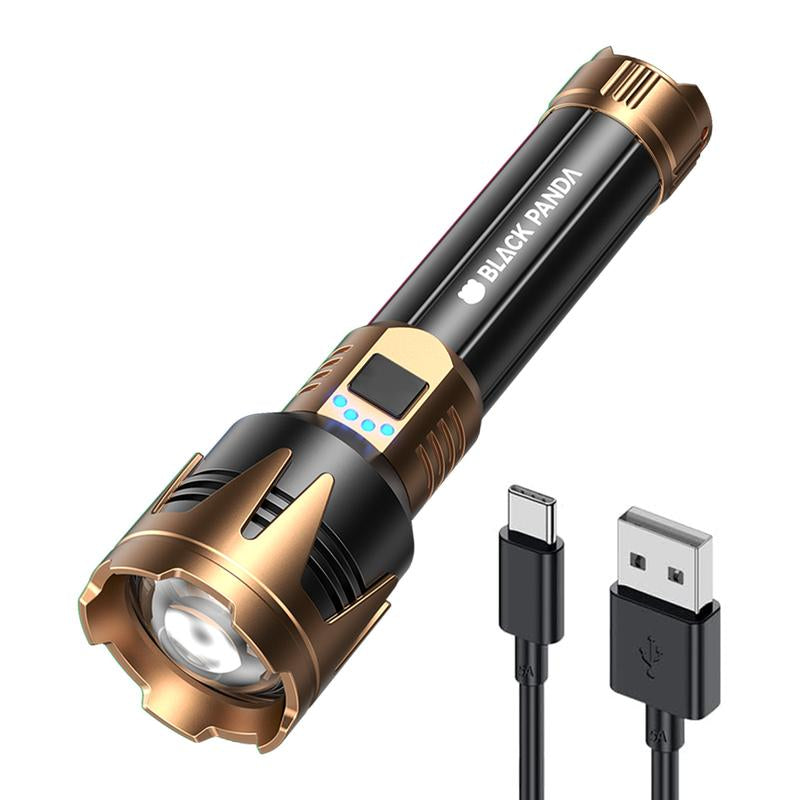 Black Panda-Detachable Window Breaker Tactical Flashlight, 1500 Lumens Rechargeable Outdoor Survival Flashlight, with a Battery Life of 4-7 Hours.