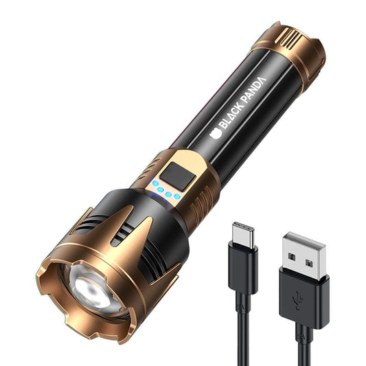 Black Panda-Detachable Window Breaker Tactical Flashlight, 1500 Lumens Rechargeable Outdoor Survival Flashlight, with a Battery Life of 4-7 Hours.