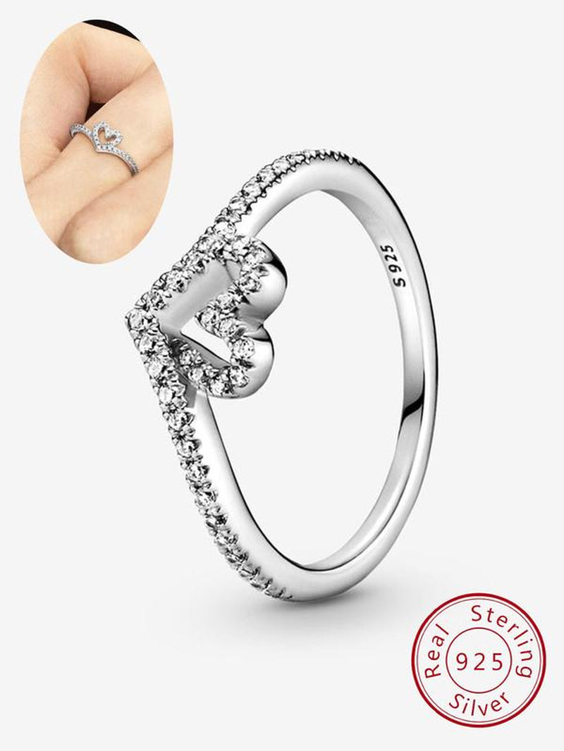 S925 Sterling Silver Heart Shaped Artificial Zircon Decor Ring, Fashion Accessories for Women & Girls, Trendy All-Match & Exquisite Jewelry for Birthday Gift
