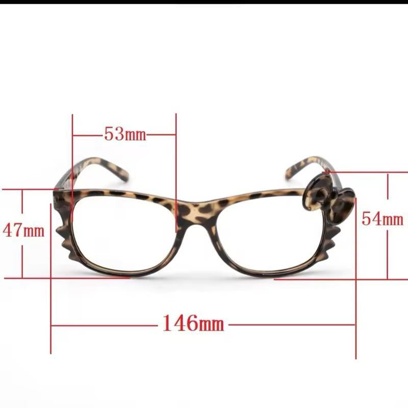 Y2K Hello Kitty Leopard Print Kawaii Eyeglass Frame, Trendy Cartoon Decorative Accessories without Lenses for Women, Retro Cute Fashion Eyewear Party Glass Cat Eye Fashion Fit Decoration