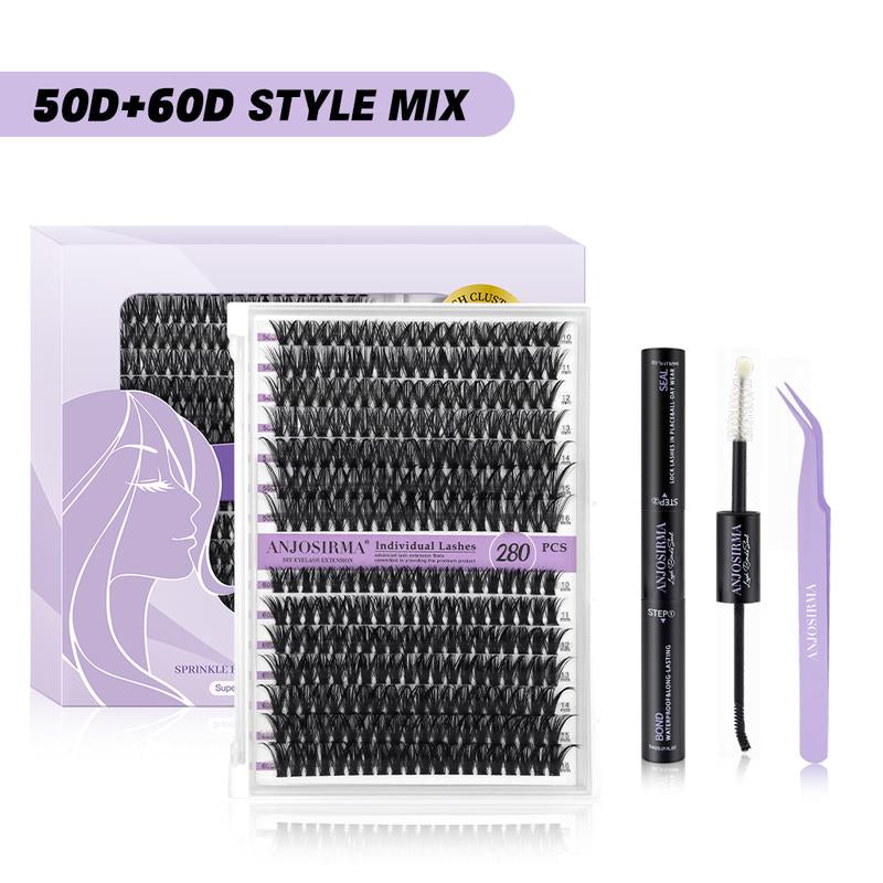 ANJOSIRMA Lash Extension Kit DIY 280Pcs Lash Clusters Eyelash Extension Kit, 9-16Mm 30D 40D Individual Lashes Kit with Lash Bond and Seal, Lash Tweezers