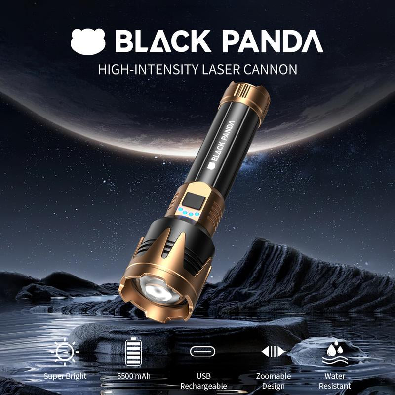 Black Panda-Detachable Window Breaker Tactical Flashlight, 1500 Lumens Rechargeable Outdoor Survival Flashlight, with a Battery Life of 4-7 Hours.