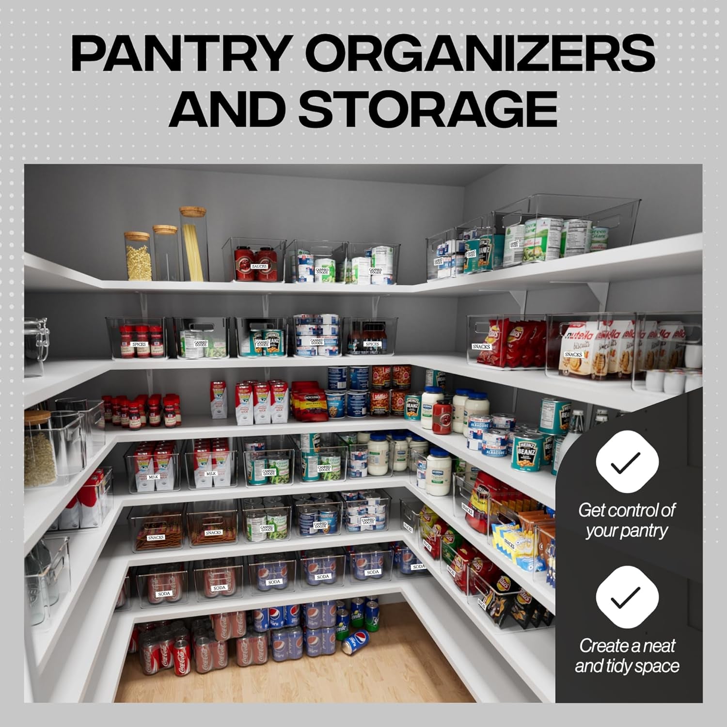Plastic Storage Bins – Perfect Kitchen Organisation or Pantry Storage – Fridge Organiser, Pantry Organisation and Storage Bins, Cabinet Organisers - 4 Pack