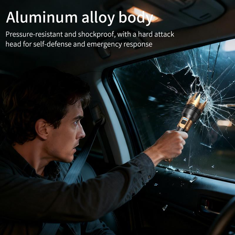 Black Panda-Detachable Window Breaker Tactical Flashlight, 1500 Lumens Rechargeable Outdoor Survival Flashlight, with a Battery Life of 4-7 Hours.