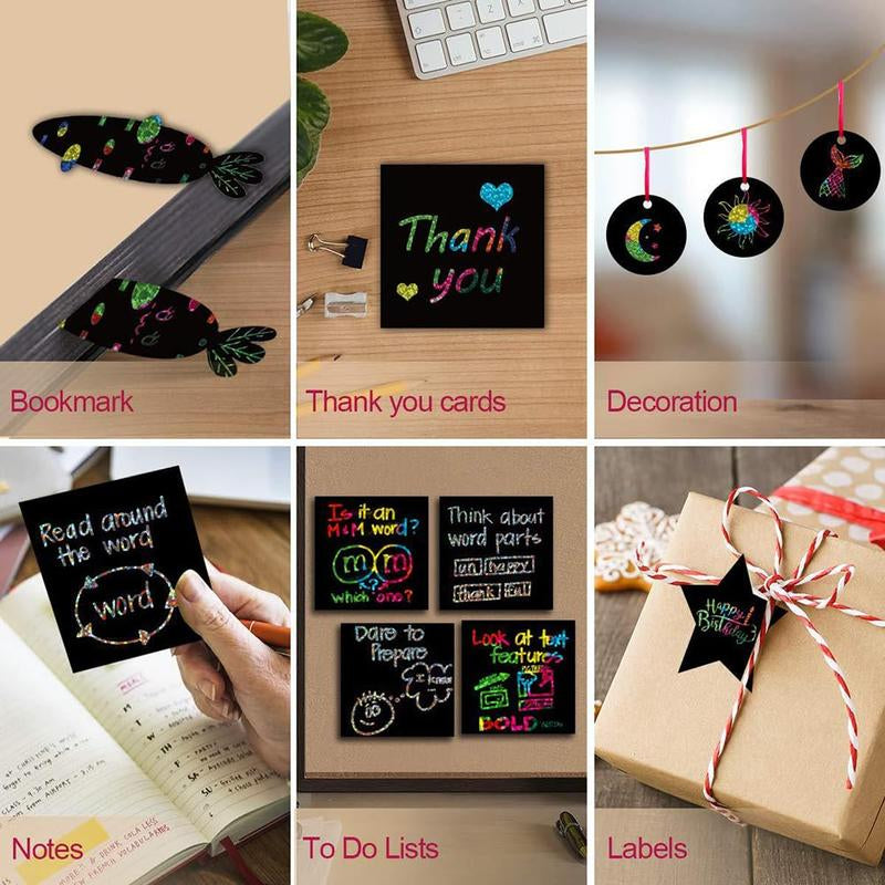 Rainbow Paper（8.5Cm*8.5Cm） Colorful Reflectivepaper Mini Notes Artistic Drawing Set with Black Coating Reveals Colorful Pattern